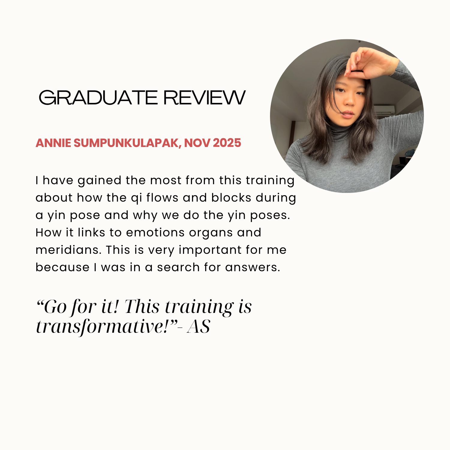 Annie Au Trauma Informed Somatic Yin yoga teacher training 