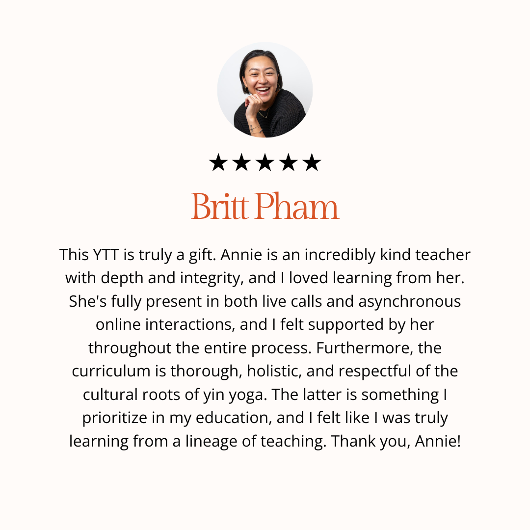 Trauma informed yin yoga teacher training Yoga Alliance 2024 Annie Au